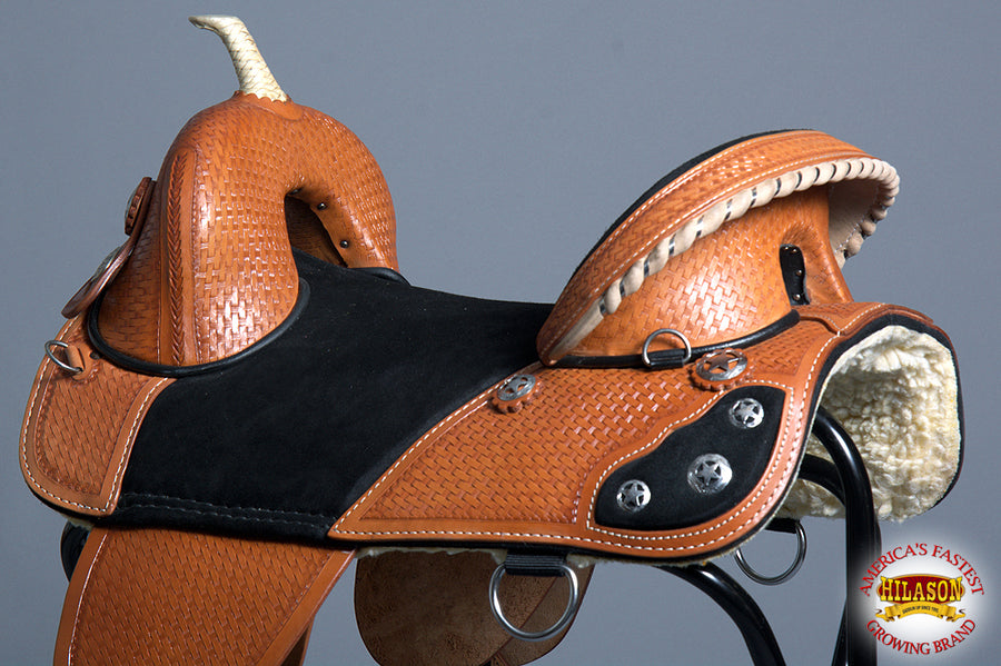 HILASON Western Horse Treeless Trail Barrel Saddle American Leather | for Horses