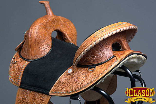 HILASON Western Horse Treeless Trail Barrel American Leather Saddle | for Horses