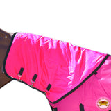 Hot pink nylon horse blanket with black trim and hardware - Uhorse