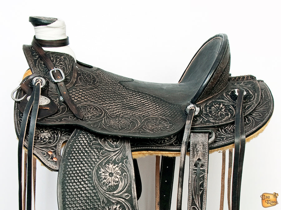 HILASON Western Horse Wade Saddle American Leather Ranch Roping Antique Black | Hand Tooled & For Horses