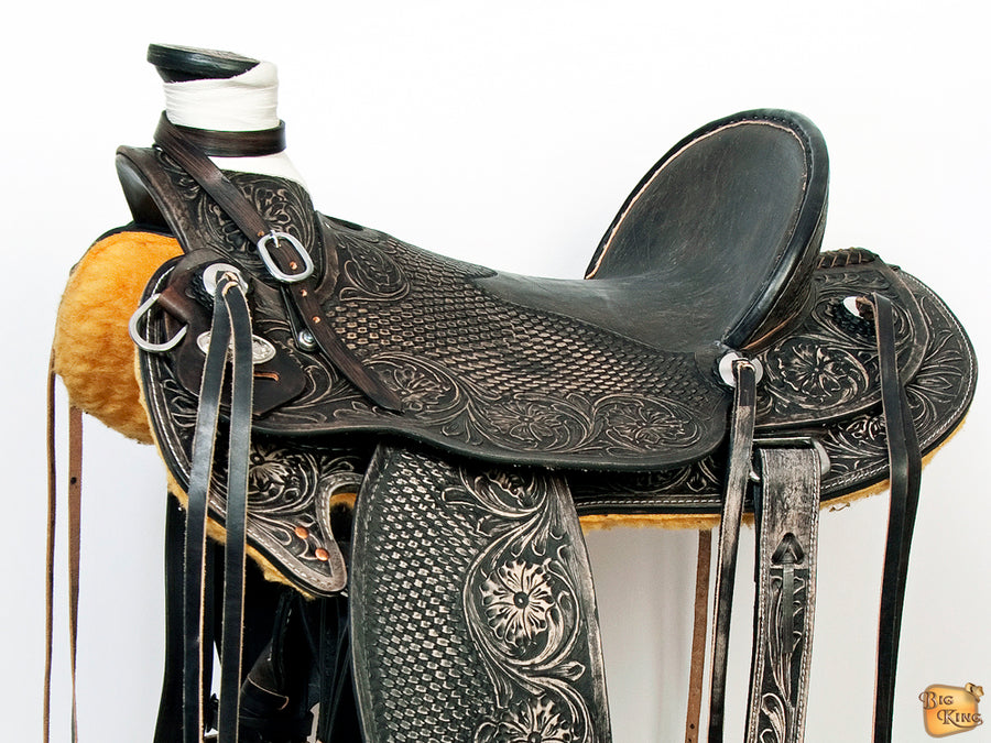 HILASON Western Horse Wade Saddle American Leather Ranch Roping Antique Black | Hand Tooled & For Horses