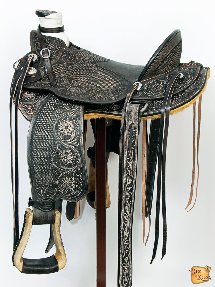 HILASON Western Horse Wade Saddle American Leather Ranch Roping Antique Black | Hand Tooled & For Horses