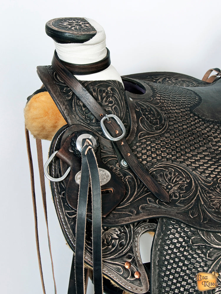 HILASON Western Horse Wade Saddle American Leather Ranch Roping Antique Black | Hand Tooled & For Horses