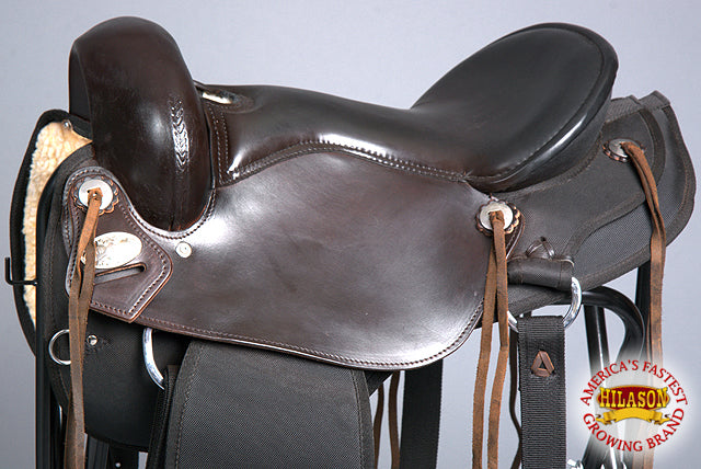 HILASON Gaited Western Trail Pleasure Endurance American Leather Saddle Dark Brown | Horse Treeless for Horses