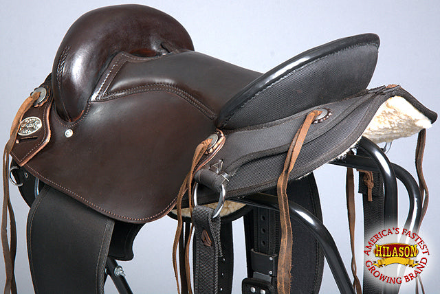 HILASON Gaited Western Trail Pleasure Endurance American Leather Saddle Dark Brown | Horse Treeless for Horses