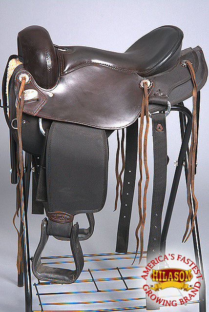HILASON Gaited Western Trail Pleasure Endurance American Leather Saddle Dark Brown | Horse Treeless for Horses