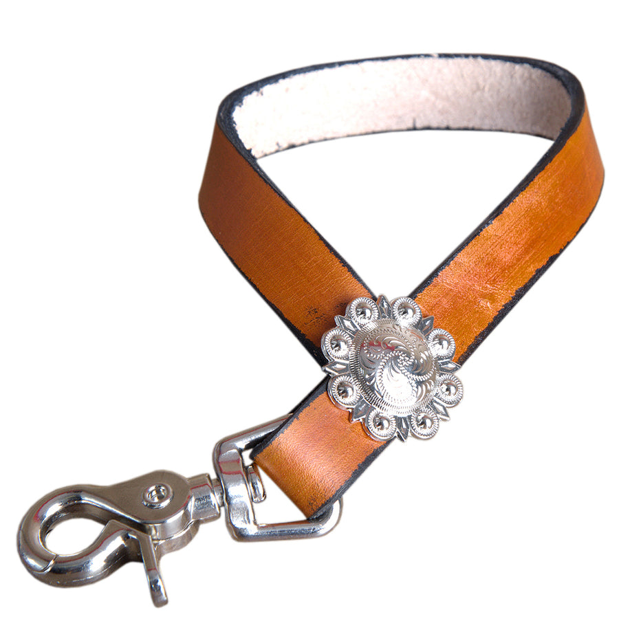 Leather western halter lead with silver concho and metal snap - Uhorse