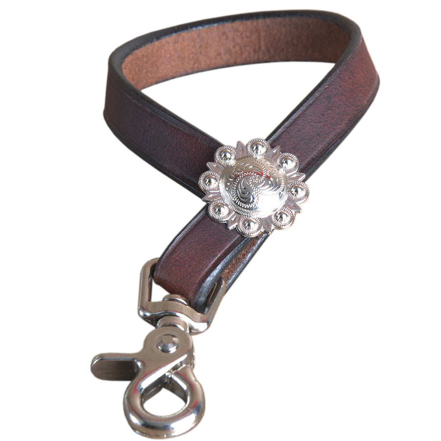 Brown leather western lead rope with silver concho - Uhorse