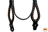 Western Horse Headstall Tack Bridle American Leather Black Studs Hilason