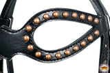 Western Horse Headstall Tack Bridle American Leather Black Studs Hilason