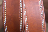 32 Inch 3D Brown Mens Leather Stitched Basic Belt Brass Buckle