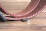 32 Inch 3D Inch Brown Mens Leather Stitched Basic Belt Brown Brass Buckle