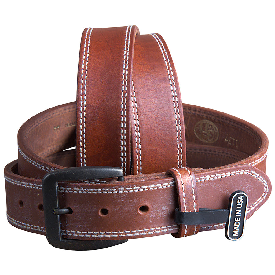 32 Inch 3D Brown men's Leather Stitched Basic Belt Brass Buckle - Uhorse