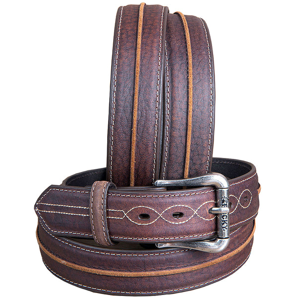3D Men's Distressed Full-Grain Leather Belt With Antique Silver Roller Buckle - Uhorse