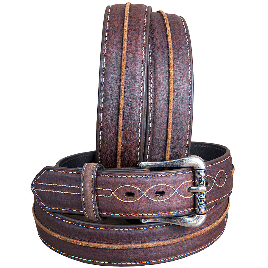 3D Men's Distressed Full-Grain Leather Belt With Antique Silver Roller Buckle - Uhorse