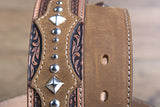 46" Brighton Basketweave Tooled The Bayfield 1 1/2" Mens Leather Tooled Tan
