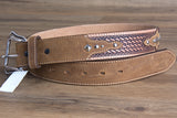 46" Brighton Basketweave Tooled The Bayfield 1 1/2" Mens Leather Tooled Tan