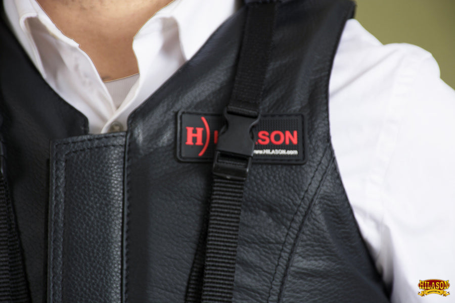 HILASON Safety Tall Collar Bull Riding Vest Protective Leather Black |Equestrian |Unisex |Rodeo