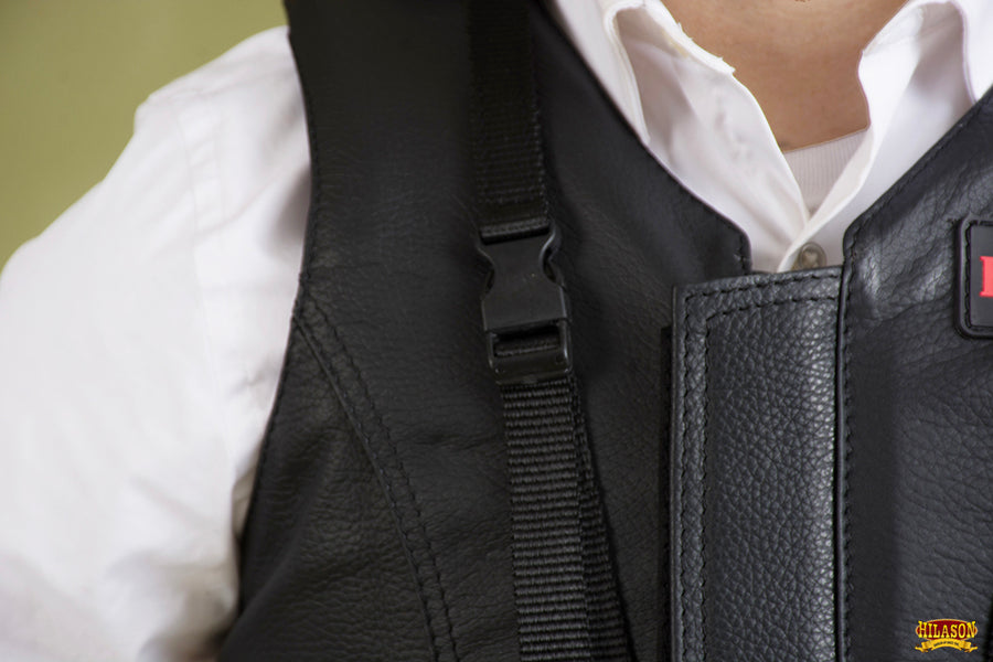 HILASON Safety Tall Collar Bull Riding Vest Protective Leather Black |Equestrian |Unisex |Rodeo