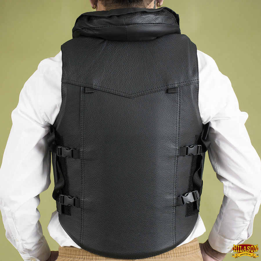 HILASON Safety Tall Collar Bull Riding Vest Protective Leather Black |Equestrian |Unisex |Rodeo