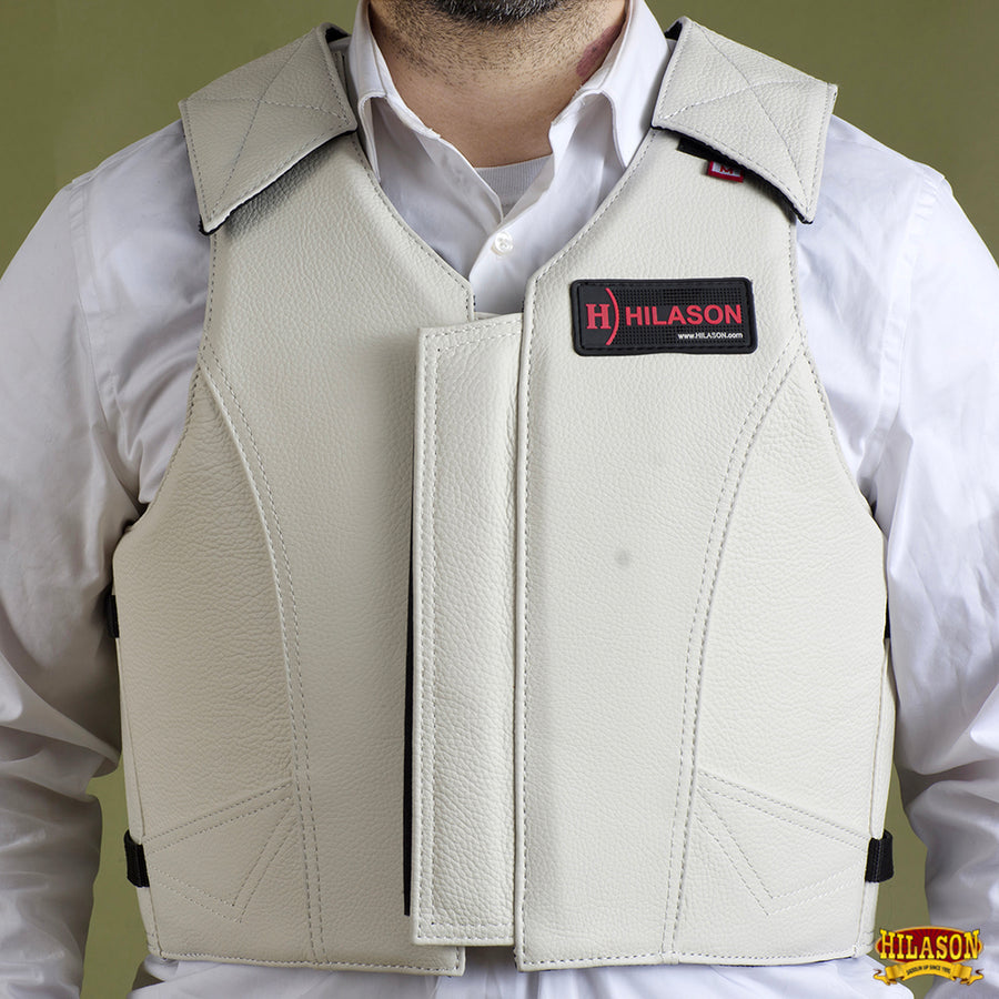 HILASON Safety Bull Riding Vest Protective Leather White | Equestrian Unisex Rodeo Men & Women