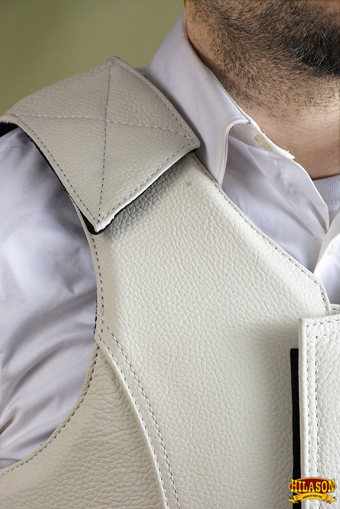 HILASON Safety Bull Riding Vest Protective Leather White | Equestrian Unisex Rodeo Men & Women