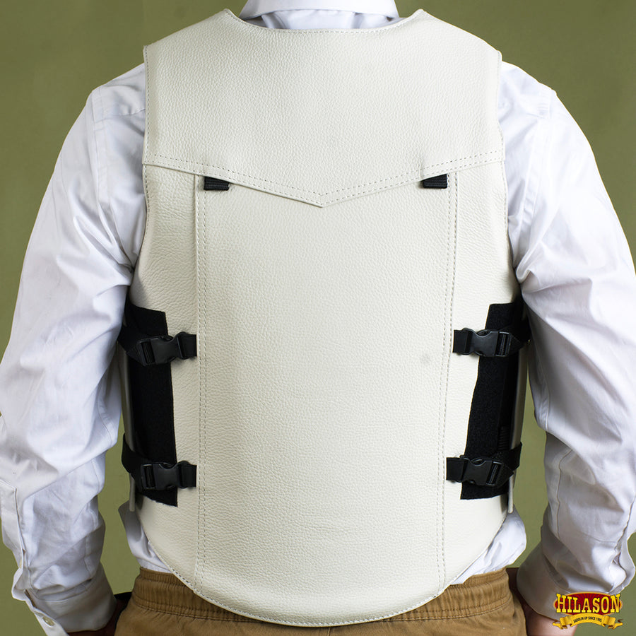 HILASON Safety Bull Riding Vest Protective Leather White | Equestrian Unisex Rodeo Men & Women