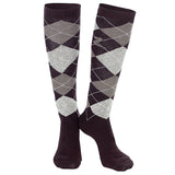 8.5-9.5 Horze Holly Argyle Fabric Cotton Ladies Pair Knee Socks Dark Brown