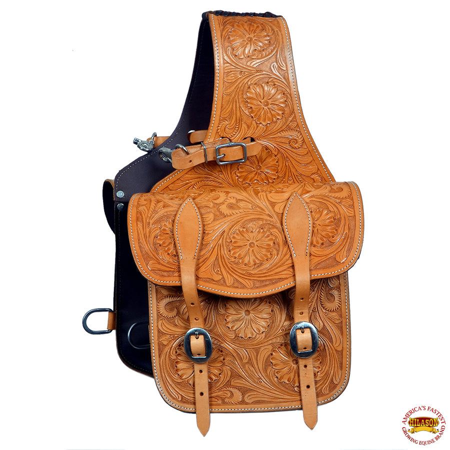 Horse Western Saddle Bag Heavy Duty Leather Cowboy Trail Ride Tan Hilason - Uhorse