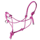 Hilason Western Horse Side Pull Rope Halter W/ Nickel Plated Rings Pink