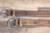 56" Brighton Bark Brown 1-3/8" Brass Classic Western Leather Mens Belt