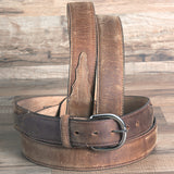56" Brighton Bark Brown 1-3/8" Brass Classic Western Leather Mens Belt