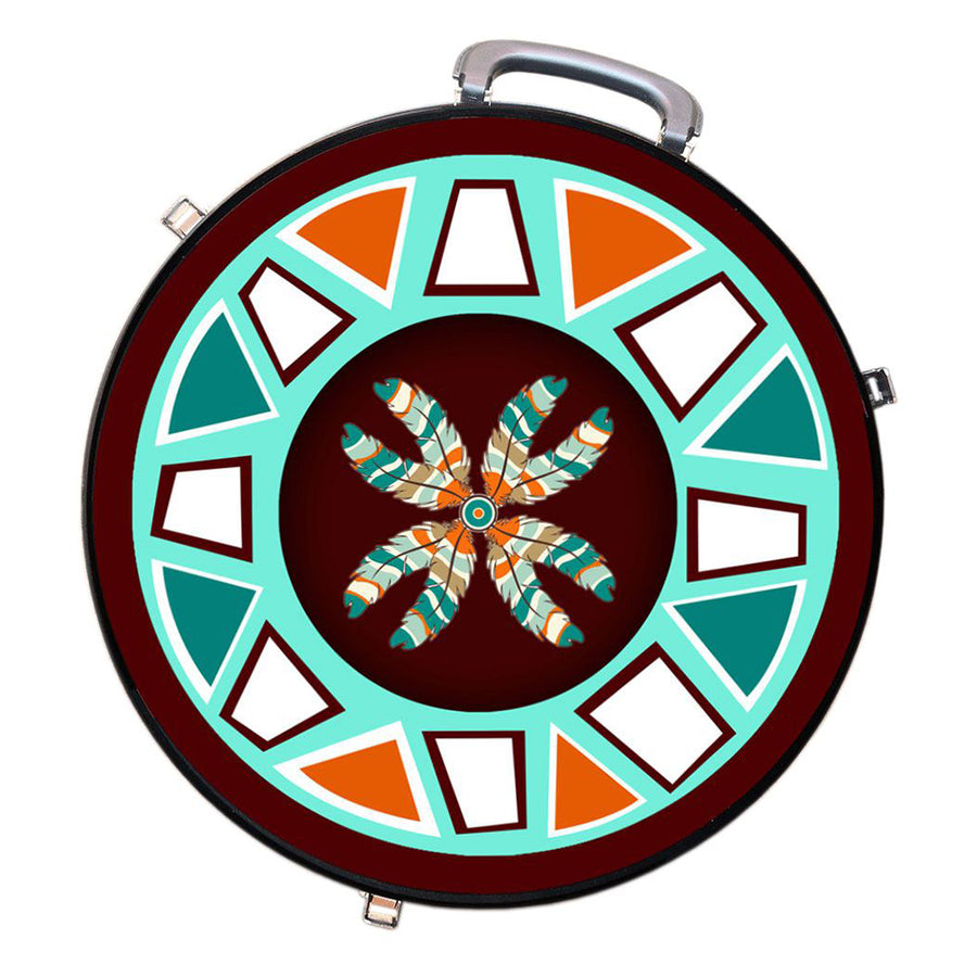 Decorative round metal clock with turquoise and burgundy design - Uhorse