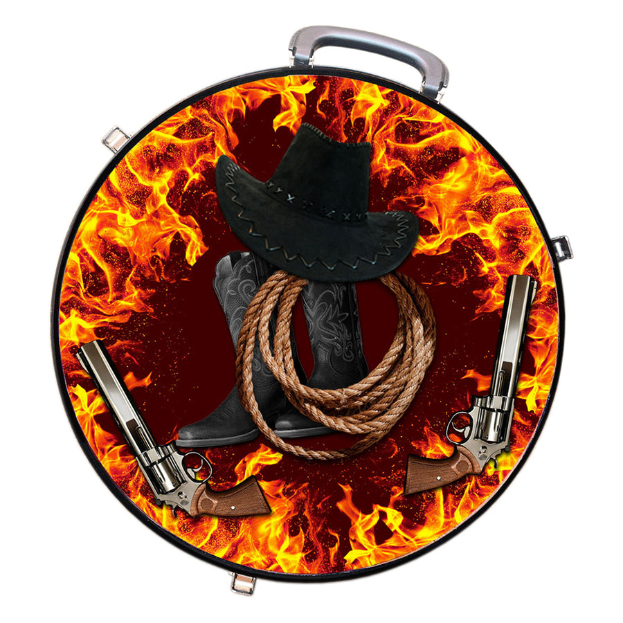 Western suitcase with cowboy hat, boots, rope, and revolvers - Uhorse