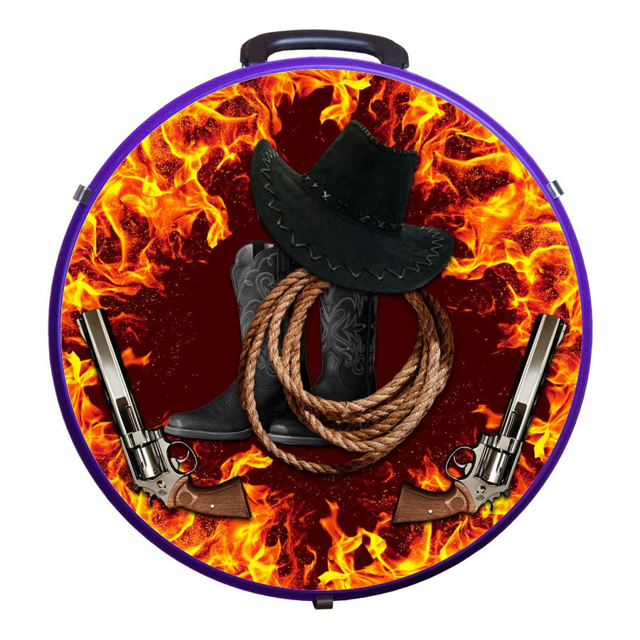 Purple round lunch box with western cowboy design - Uhorse