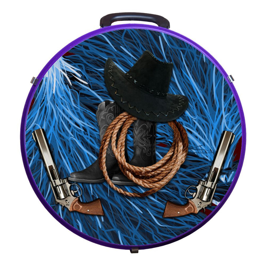 Purple round carrying case with western cowboy design - Uhorse
