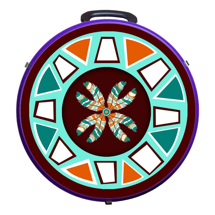 Purple round carrying case with turquoise and orange geometric pattern - Uhorse