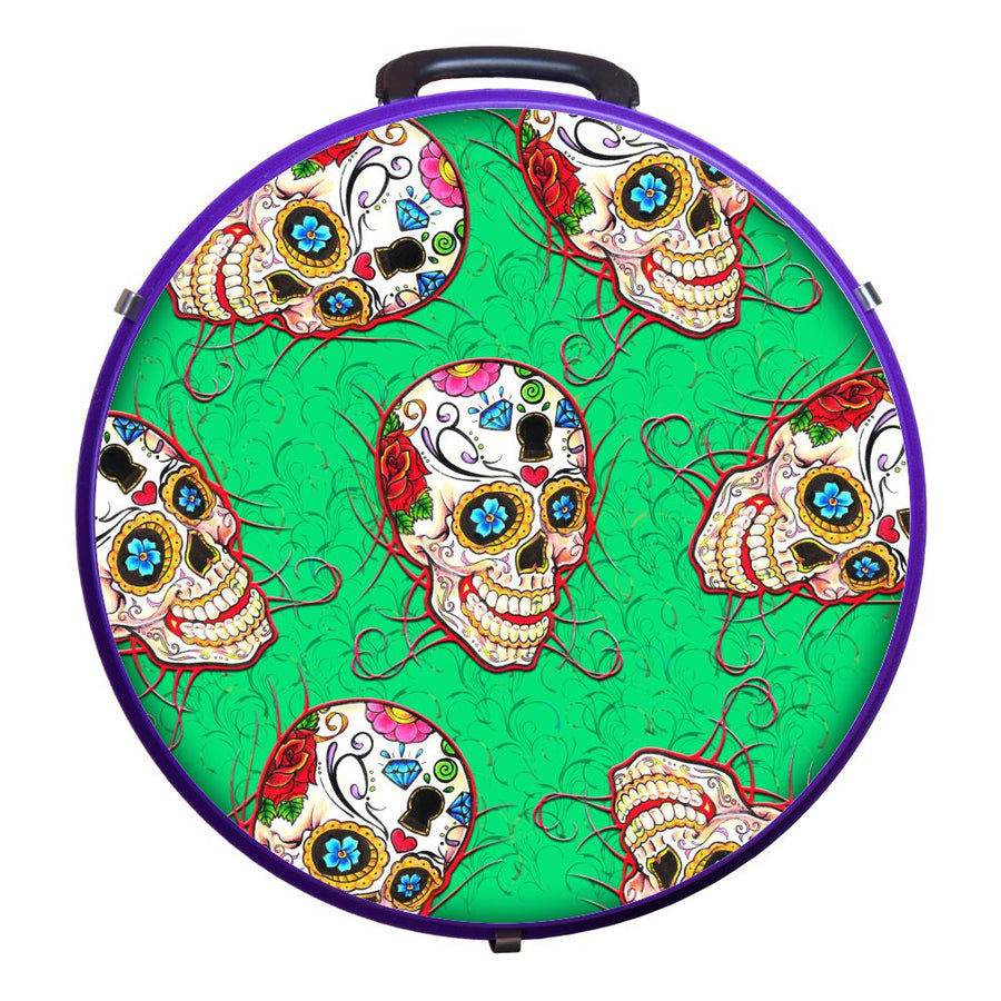 Purple round carrying case with sugar skull design - Uhorse