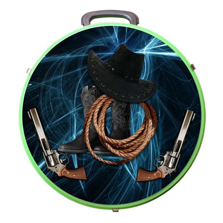 Green oval lunch box with western cowboy design - Uhorse
