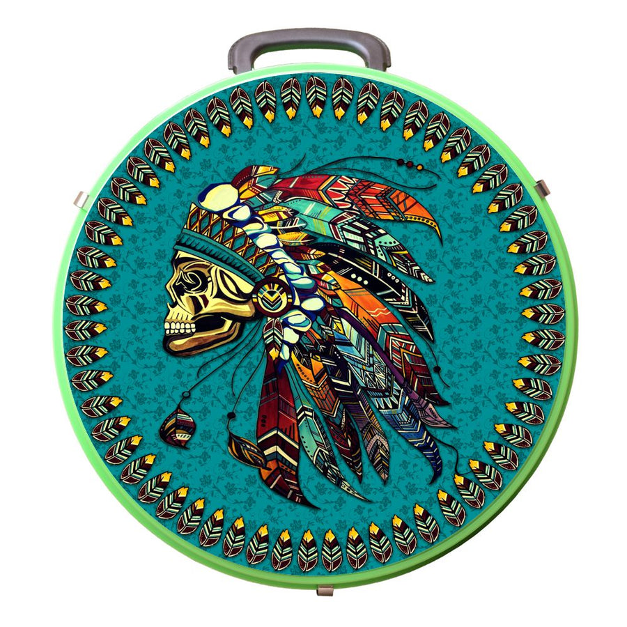 Turquoise nylon round saddle pad with Native American headdress design - Uhorse