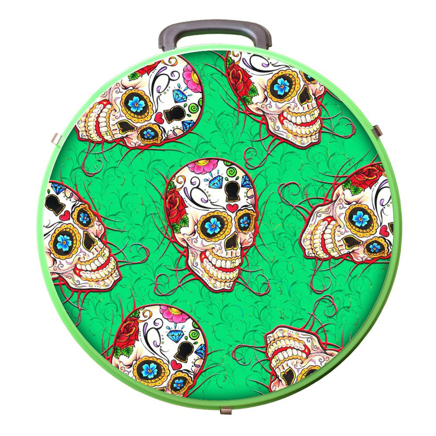 Green nylon round suitcase with sugar skull design - Uhorse