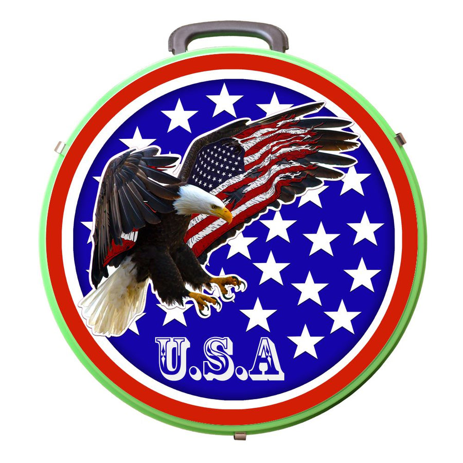 Green nylon round lunch box with eagle and USA flag design - Uhorse