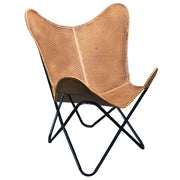 HILASON Genuine Leather Butterfly Chair Folding Lounge Modern Sling Accent Seat