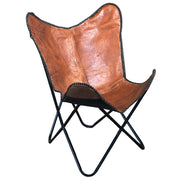 HILASON Genuine Leather Butterfly Chair Folding Lounge Modern Sling Accent Seat