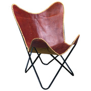 HILASON Genuine Leather Butterfly Chair Folding Lounge Modern Sling Accent Seat