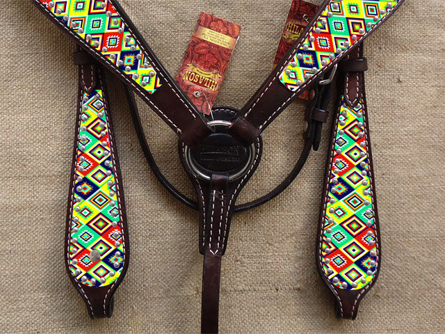 Hilason Western Horse Headstall Breast Collar Set American Leather Aztec