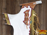 Hilason Bull Riding Genuine White Leather Rodeo Western Chaps