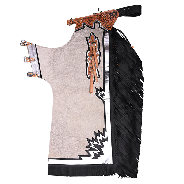 Ch206N-F Hilason Bull Riding Light Natural Hair On Leather Rodeo Chaps by Hilason – Cowboy and equestrian accessories