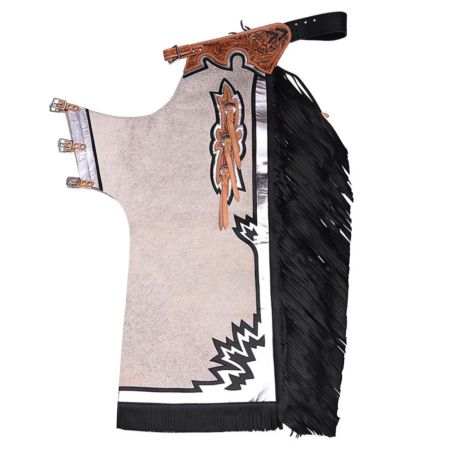 Ch206N-F Hilason Bull Riding Light Natural Hair On Leather Rodeo Chaps - Uhorse