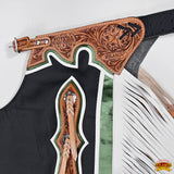 Hilason Handmade Genuine Leather Chaps Adult Handtooled Rodeo Bull